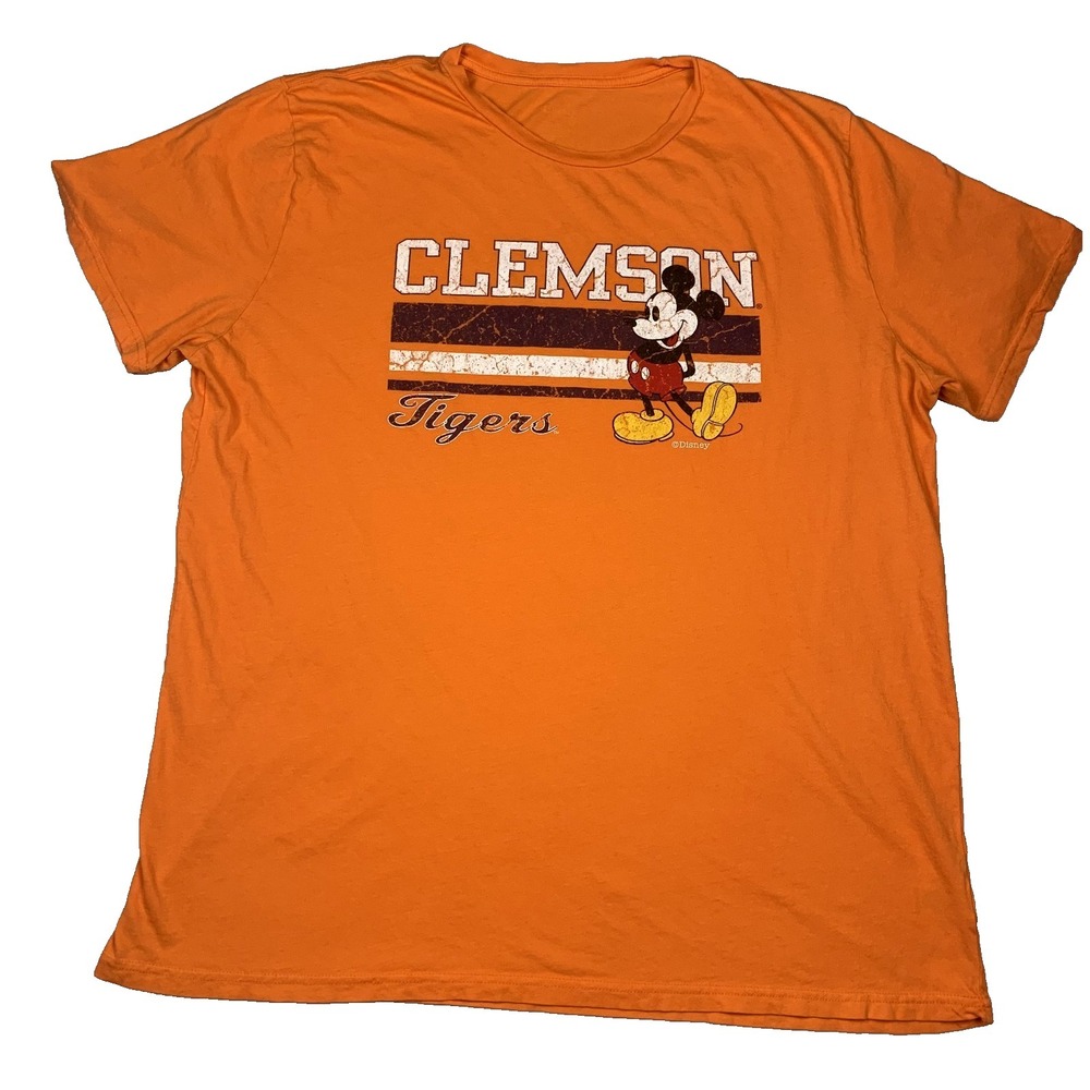 Disney Clemson Tigers Shirt Mens XL Orange Mickey Mouse Distressed XL